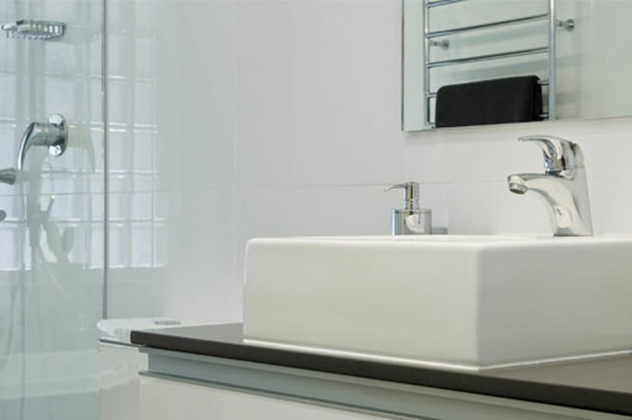 Contemporary bathroom renovation with modern bathware